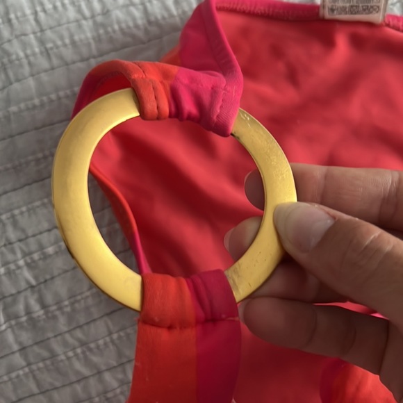 Sugar free swim bikini by Vanessa hall pink orange stripe strapless gold accent - Picture 8 of 9